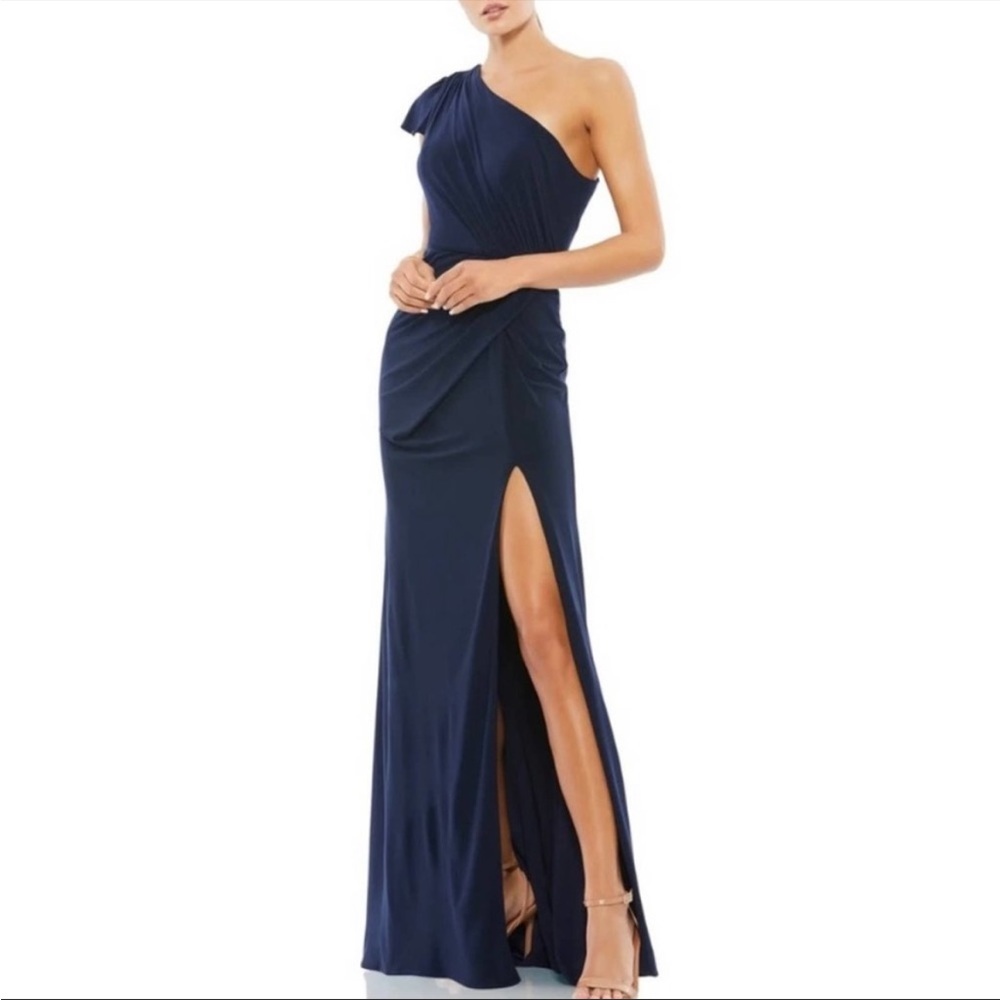 Mac Duggal Navy One Shoulder Dress